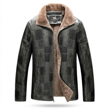 Gentleman Code - Mipet | Gefüttert Strukturiert Lederjacke Herren