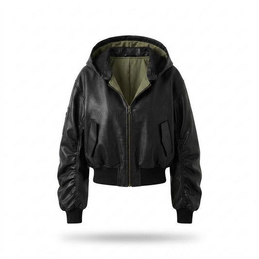 Nobleman Code - Supav | Kurzgeschnittene Gekapuzte Lederjacke Damen