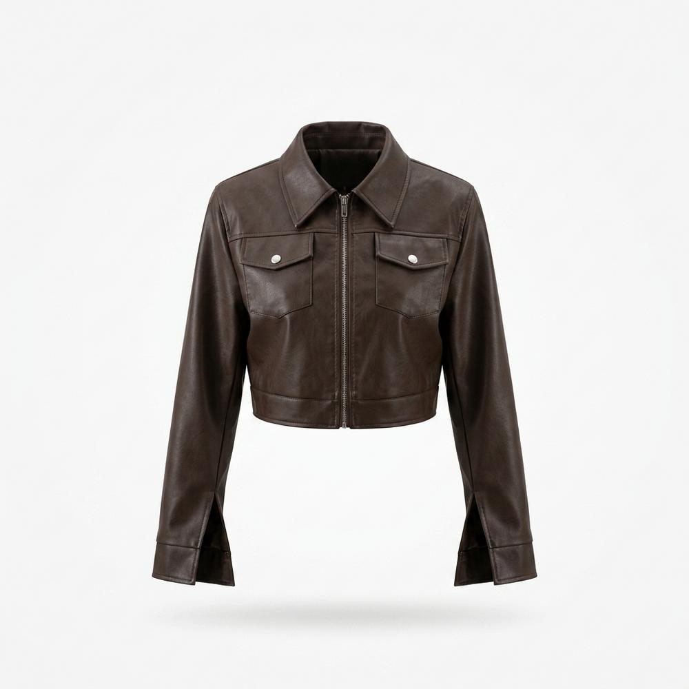 Nobleman Code - Dizav | Gecroppt Langärmlig Lederjacke Damen