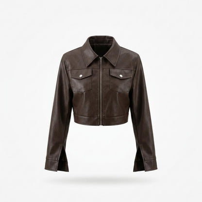 Nobleman Code - Dizav | Gecroppt Langärmlig Lederjacke Damen