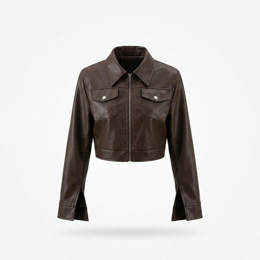 Gentleman Code - Dizav | Gecroppt Langärmlig Lederjacke Damen