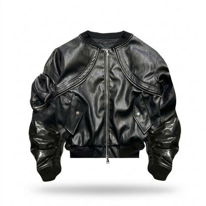Gentleman Code - Yizek | Geraffte Strukturierte Lederjacke Unisex