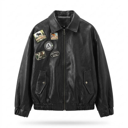 Gentleman Code - Mitin | Bestickt Glatt Lederjacke Herren