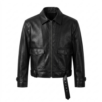 Nobleman Code - Muban | Glatte Reißverschließbare Lederjacke Herren