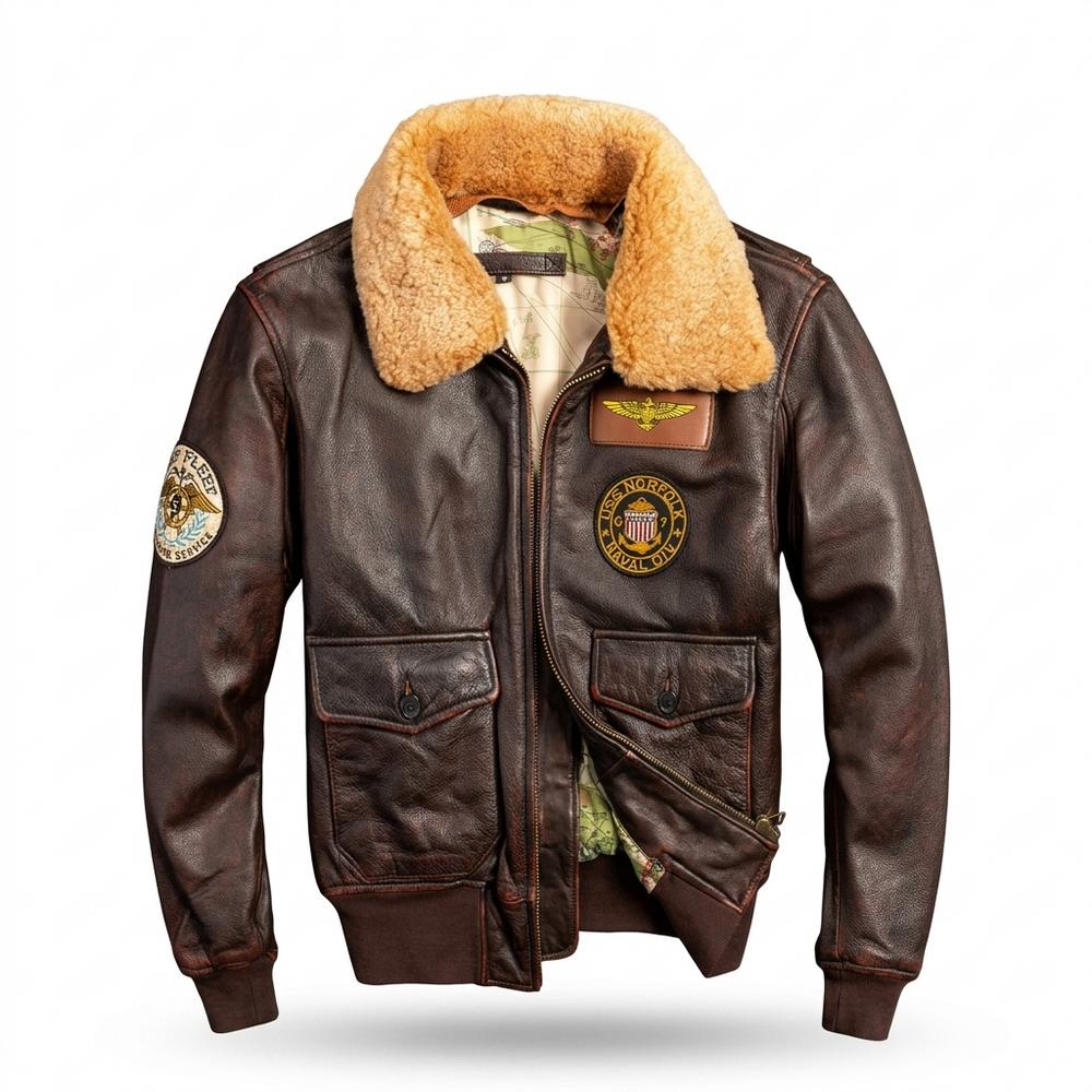 Gentleman Code - Yuket | Gefüttert Bestickt Lederjacke Herren