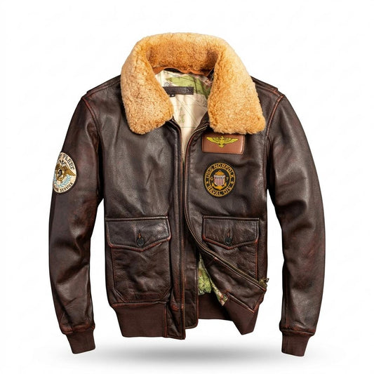 Gentleman Code - Yuket | Gefüttert Bestickt Lederjacke Herren