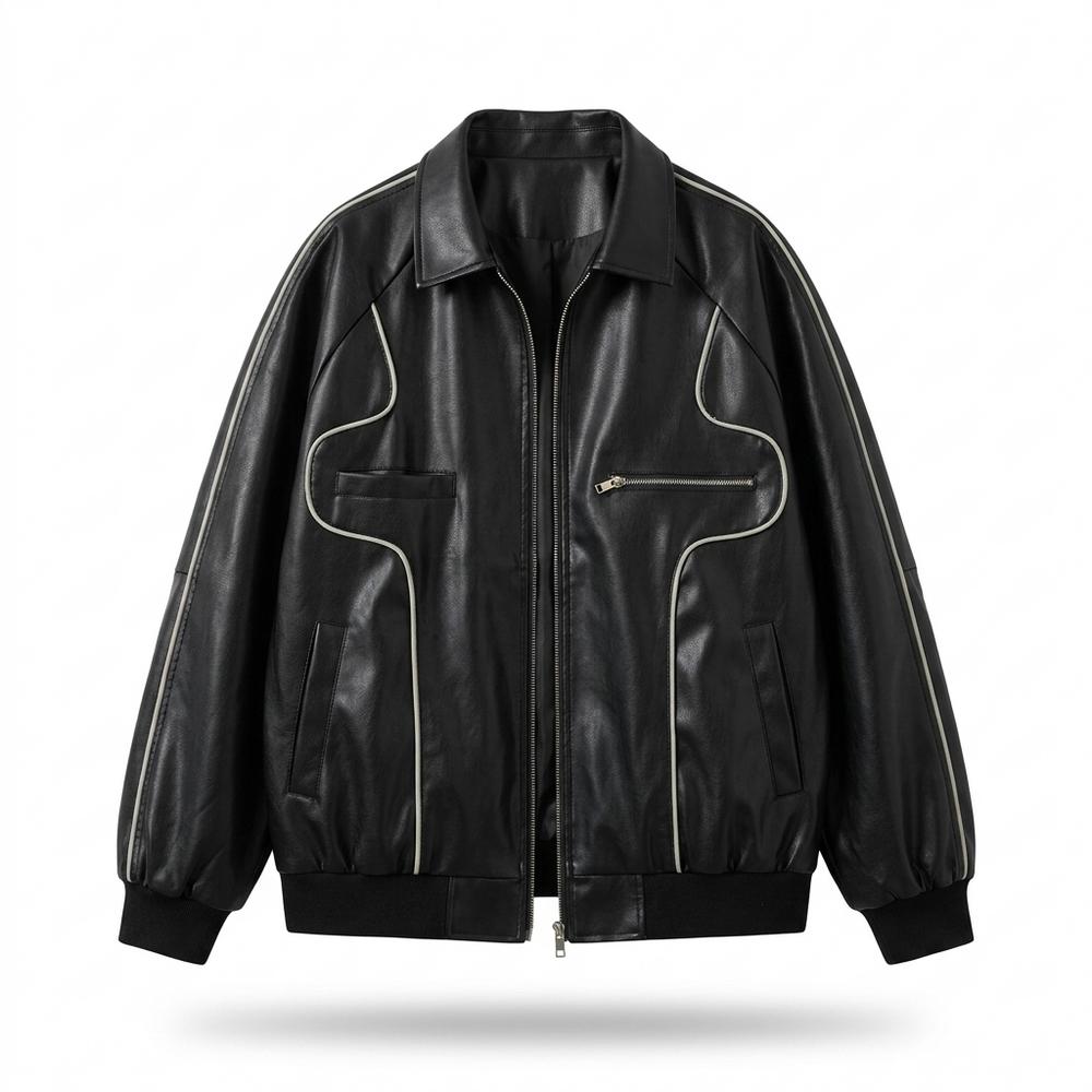 Gentleman Code - Kodet | Oversized Paspelierte Lederjacke Herren