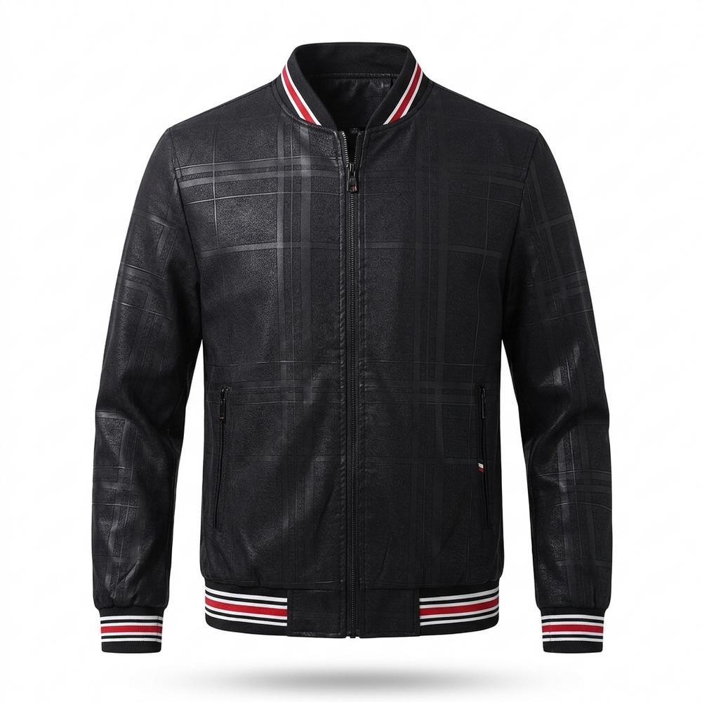 Gentleman Code - Rodom | Karierte Gerippte Lederjacke Herren