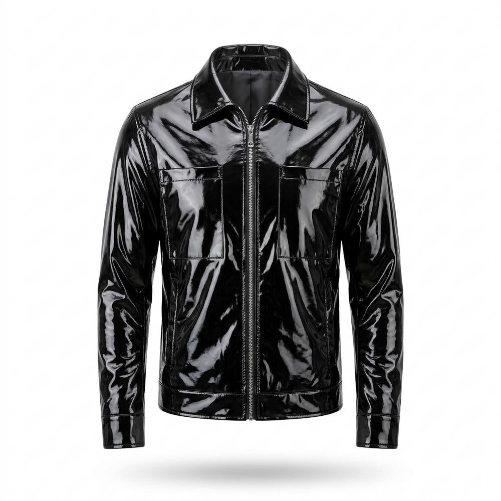 Gentleman Code - Yaper | Glänzende Beschichtete Lederjacke Herren