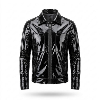 Gentleman Code - Yaper | Glänzende Beschichtete Lederjacke Herren
