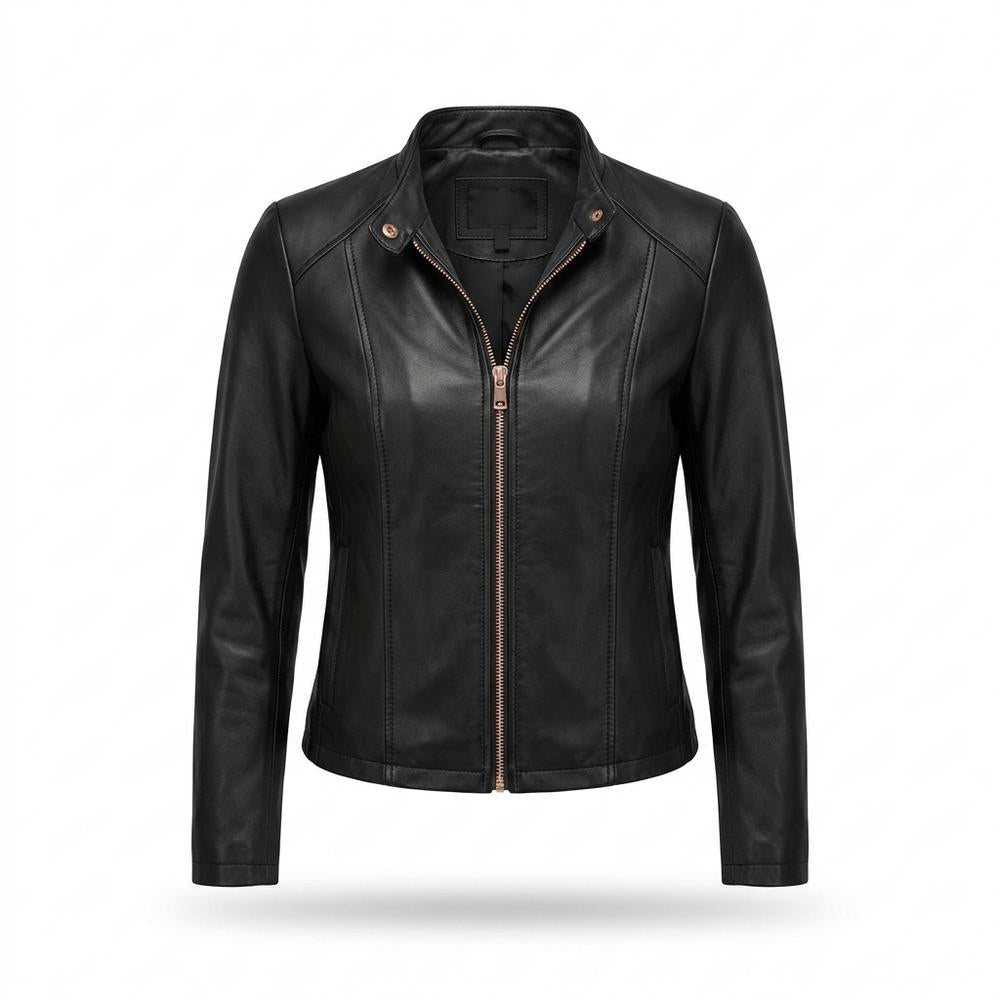 Nobleman Code - Tewuv | Kragenlos Tailliert Lederjacke Damen