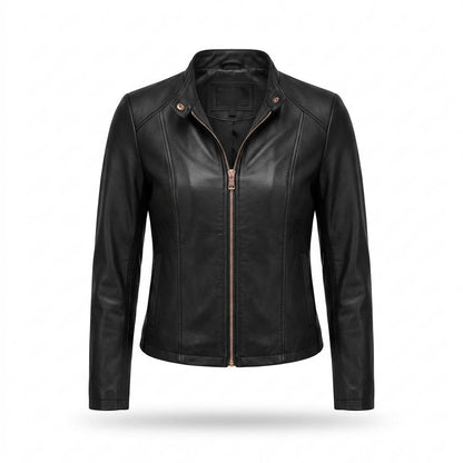 Nobleman Code - Tewuv | Kragenlos Tailliert Lederjacke Damen