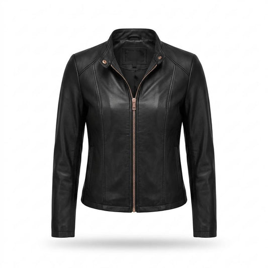 Nobleman Code - Tewuv | Kragenlos Tailliert Lederjacke Damen