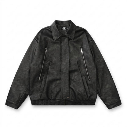 Gentleman Code - Kekok | Verwaschene Weit Geschnittene Lederjacke Unisex