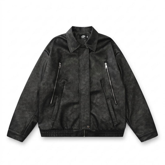 Nobleman Code - Kekok | Verwaschene Weit Geschnittene Lederjacke Unisex