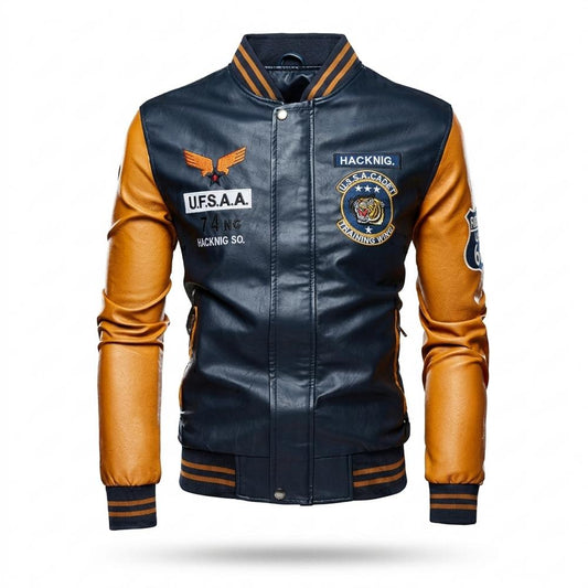 Nobleman Code - Ruwen | Bestickt Geknöpft Lederjacke Herren