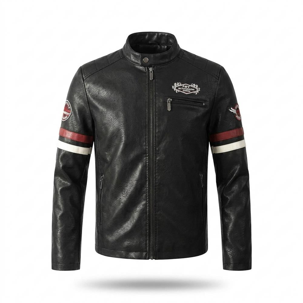 Gentleman Code - Aowor | Bestickt Gestreift Lederjacke Herren