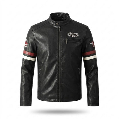 Gentleman Code - Aowor | Bestickt Gestreift Lederjacke Herren