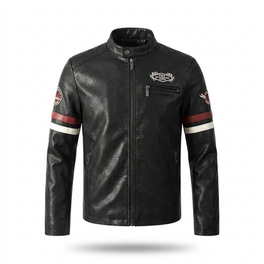 Gentleman Code - Aowor | Bestickt Gestreift Lederjacke Herren