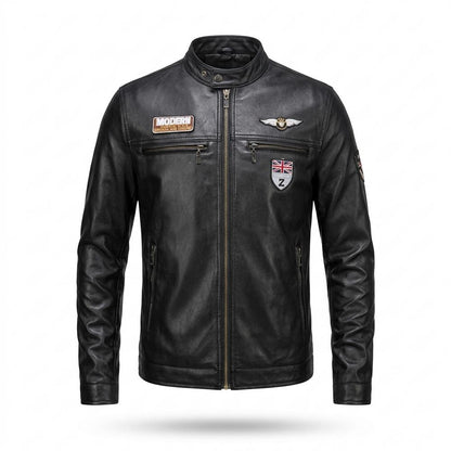 Gentleman Code - Toped | Appliziert Tailliert Lederjacke Herren