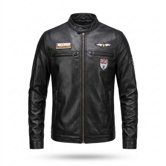 Nobleman Code - Toped | Appliziert Tailliert Lederjacke Herren