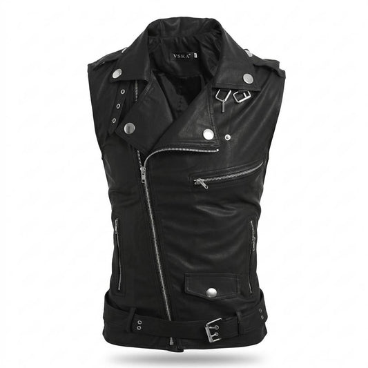 Nobleman Code - Rupok | Asymmetrische Ärmellose Lederjacke Herren
