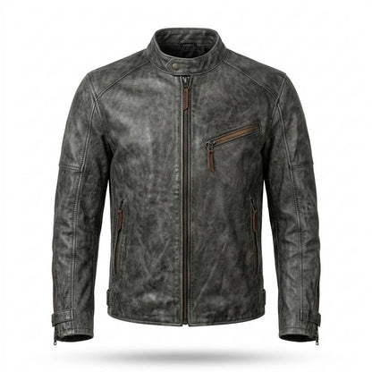 Gentleman Code - Taril | Strukturiert Stehkragen Lederjacke Herren