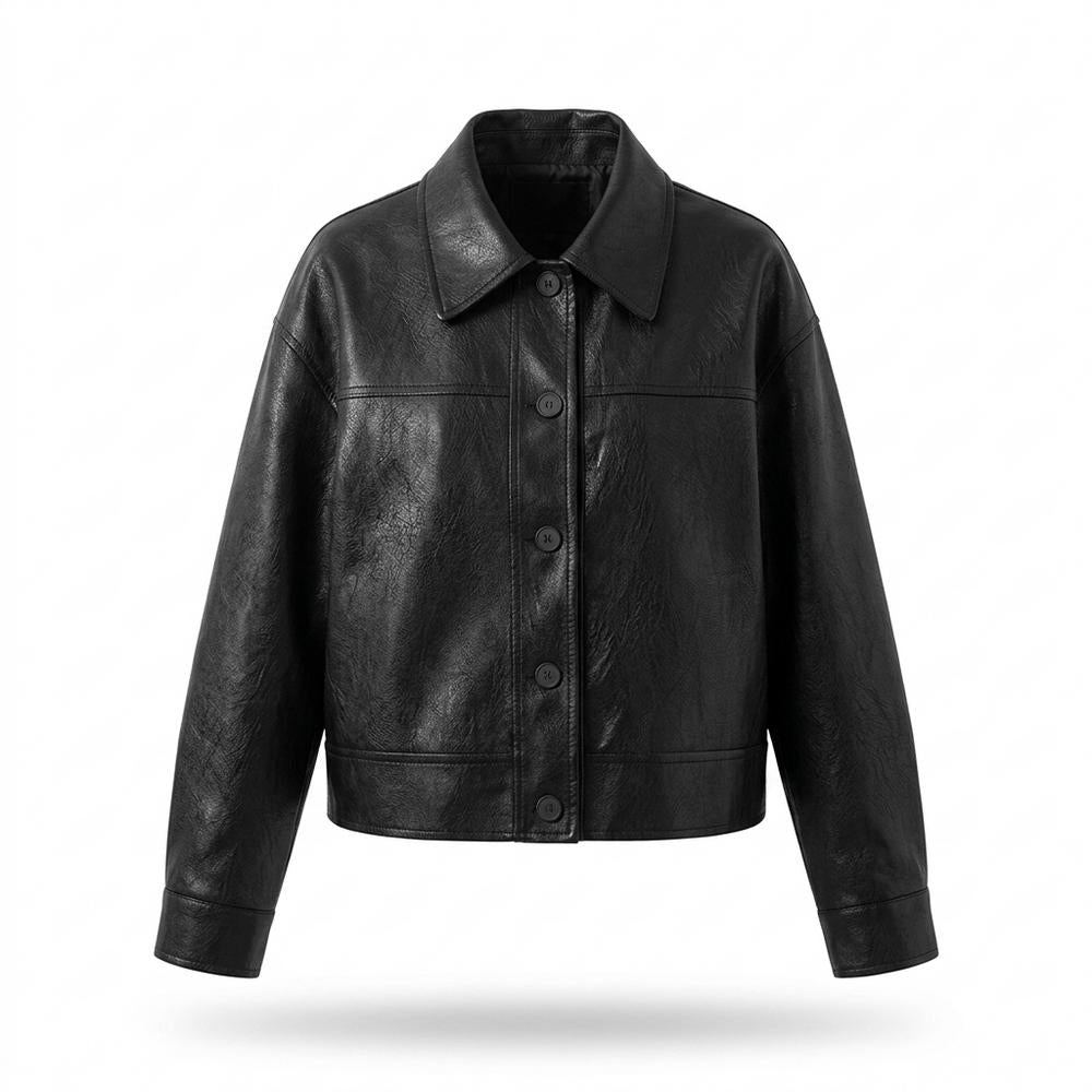 Nobleman Code - Lehis | Kurz Geschnittene Geknöpfte Lederjacke Damen