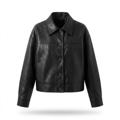 Nobleman Code - Lehis | Kurz Geschnittene Geknöpfte Lederjacke Damen