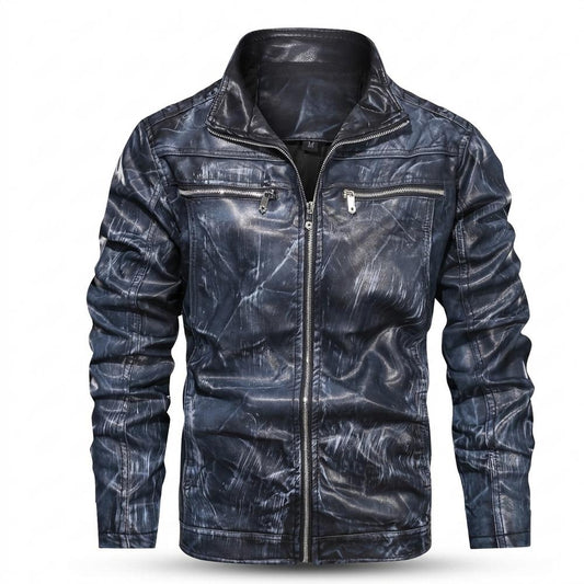 Nobleman Code - Euzud | Gewaschene Hochschließende Lederjacke Herren