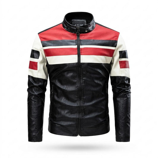 Gentleman Code - Civom | Gestreift Tailliert Lederjacke Herren