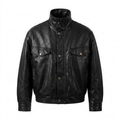 Gentleman Code - Vipav | Hochgeschlossen Geknöpft Lederjacke Herren