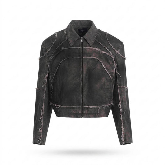Nobleman Code - Zuhut | Dekonstruiert Kurzgeschnitten Lederjacke Unisex