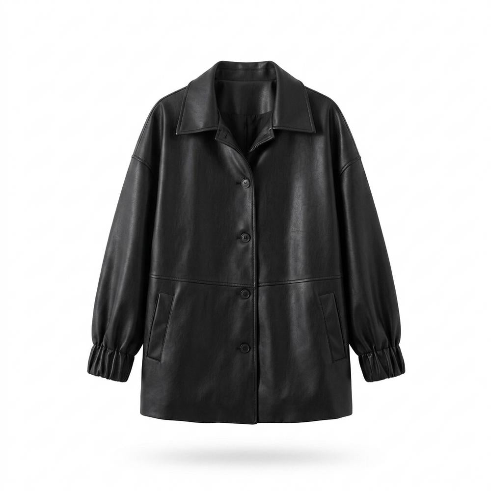 Gentleman Code - Ziget | Locker Geschnittene Geknöpfte Lederjacke Damen
