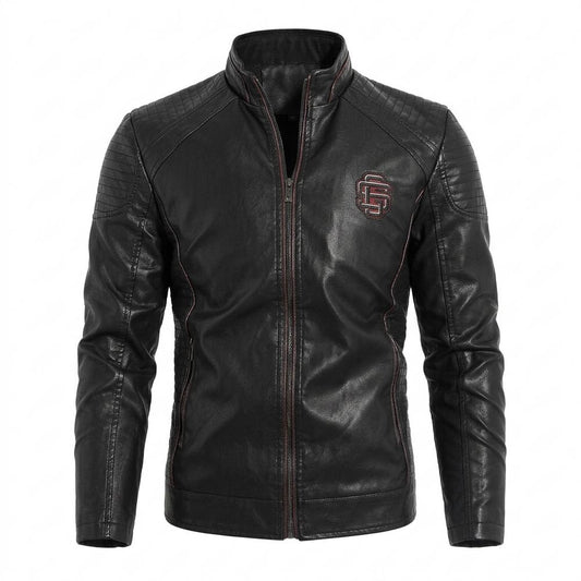 Nobleman Code - Mibud | Gesteppt Bestickt Lederjacke Herren