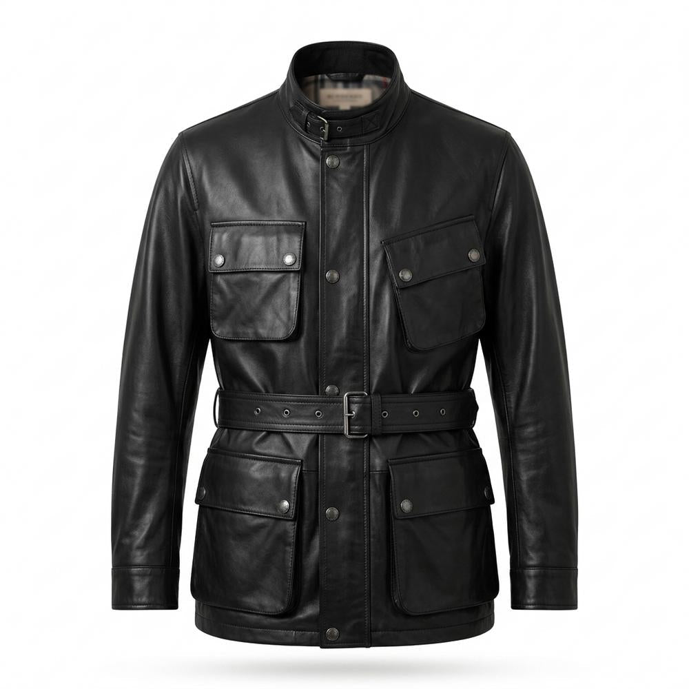 Gentleman Code - Aagit | Gegürtelt Geknöpft Lederjacke Herren