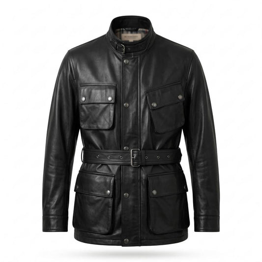 Gentleman Code - Aagit | Gegürtelt Geknöpft Lederjacke Herren