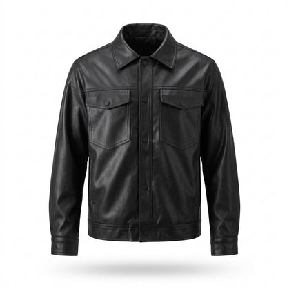 Gentleman Code - Eizus | Geknöpft Glatt Lederjacke Herren