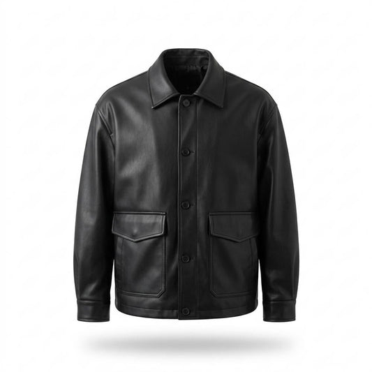 Nobleman Code - Yozur | Locker Geschnittene Geknöpfte Lederjacke Herren