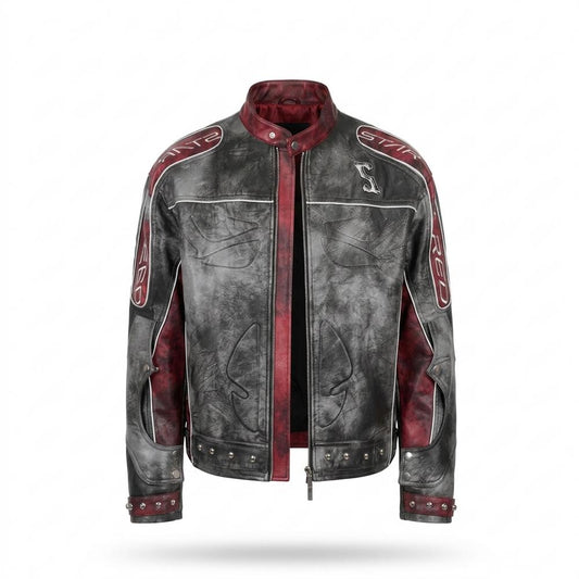 Nobleman Code - Kakum | Zweifarbige Bestickte Lederjacke Herren