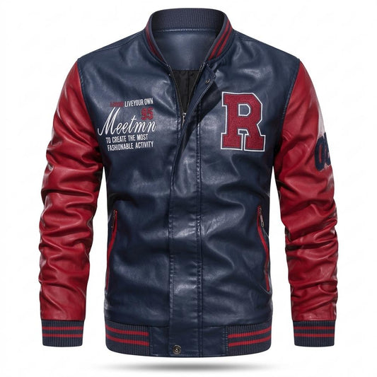 Nobleman Code - Sufar | Zweifarbige Bestickte Lederjacke Herren