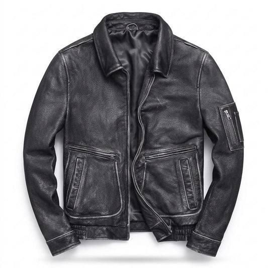 Nobleman Code - Kavan | Gekörnt Gefüttert Lederjacke Herren