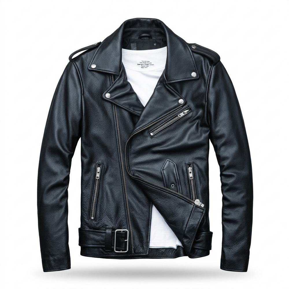 Nobleman Code - Renun | Asymmetrisch Gegürtelt Lederjacke Herren