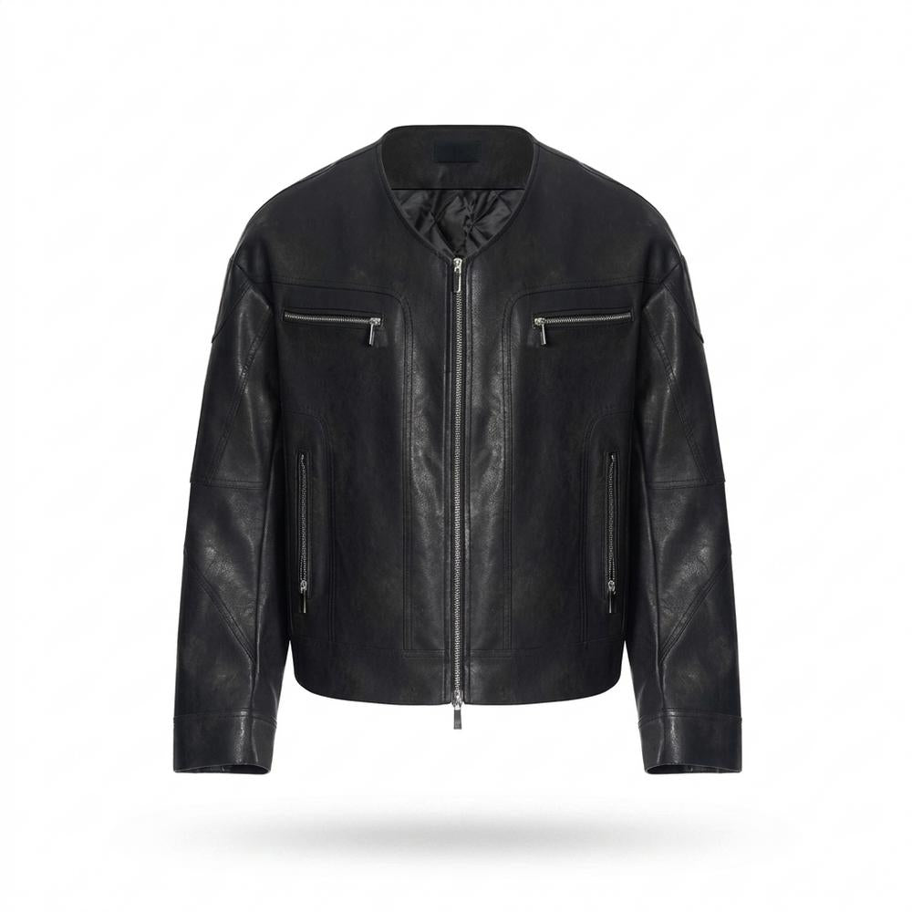 Gentleman Code - Rivos | Kragenlose Gesteppte Lederjacke Herren