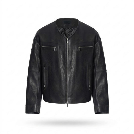 Nobleman Code - Rivos | Kragenlose Gesteppte Lederjacke Herren