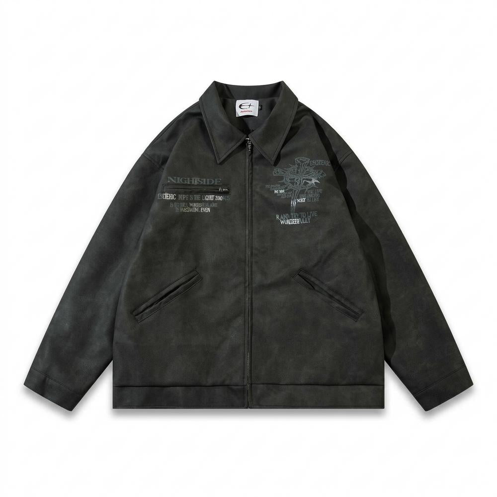 Gentleman Code - Linus | Bestickte Strukturierte Lederjacke Unisex
