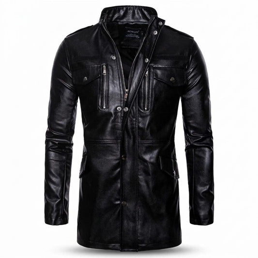 Nobleman Code - Sanav | Langgeschnittene Hochgeschlossene Lederjacke Herren