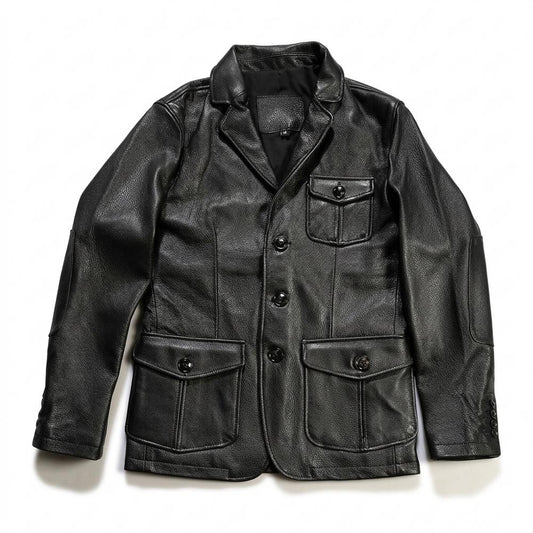 Gentleman Code - Calal | Genarbte Geknöpfte Lederjacke Herren