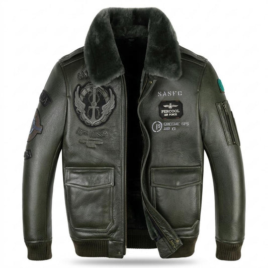 Gentleman Code - Aigad | Gefüttert Bestickt Lederjacke Herren