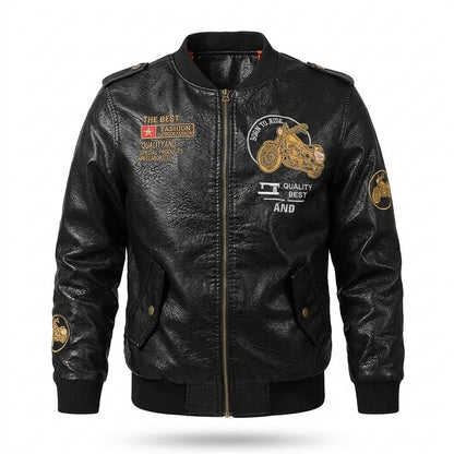 Gentleman Code - Vadat | Bestickte Stehkragen Lederjacke Herren